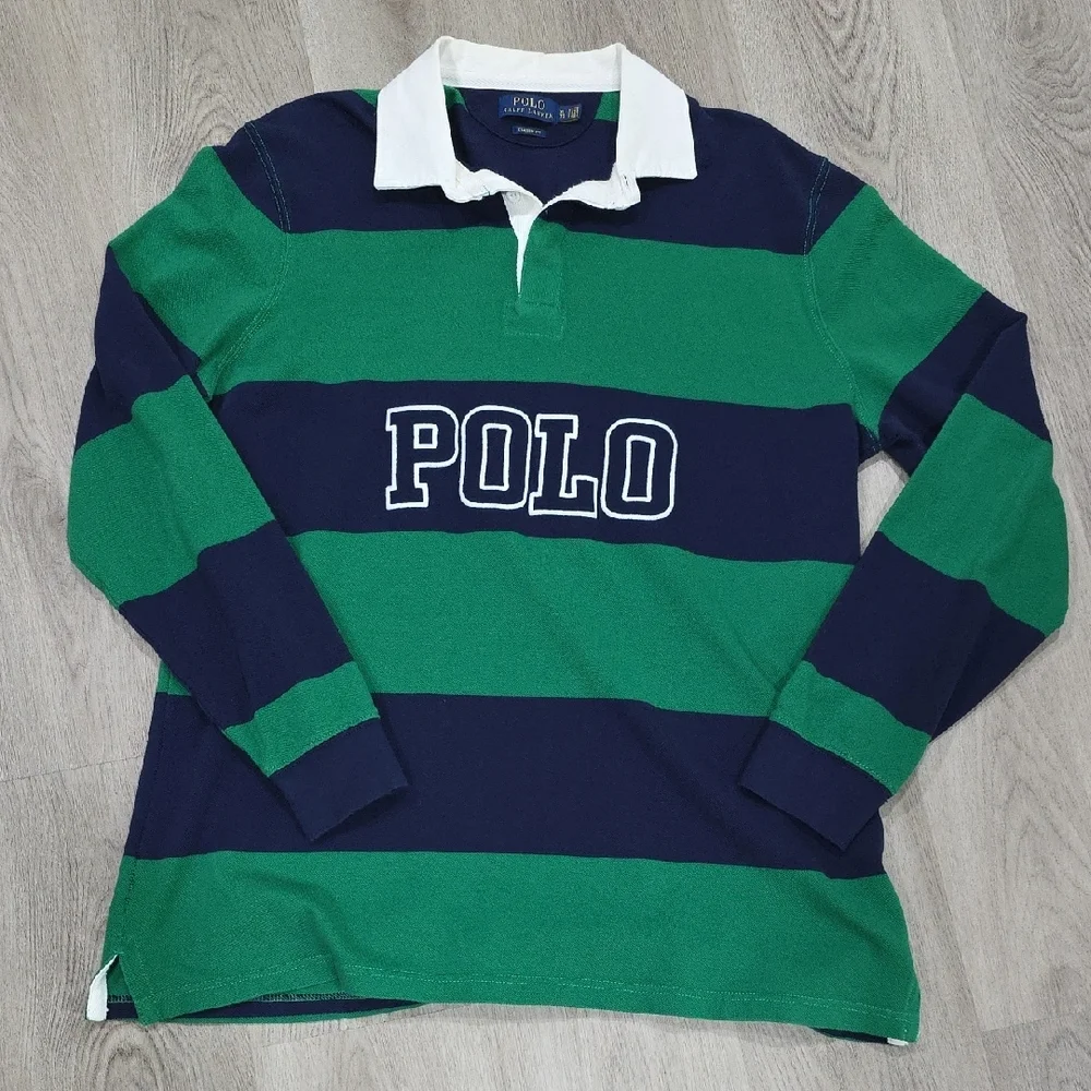 Polo by Ralph Lauren Green and Blue Striped Rugby - Picture 1 of 5